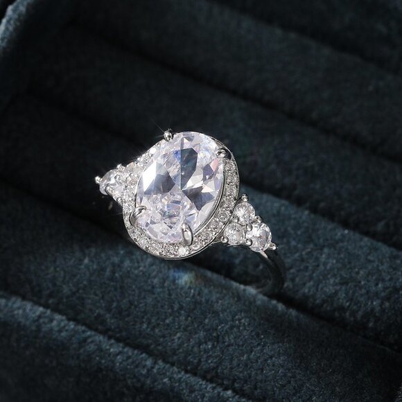 🌸Beautiful Noble Oval Pure CZ Macro Pave Silver Wedding Luxury Rings, K936 - Picture 2 of 6